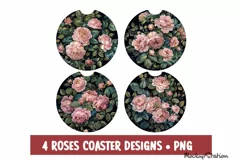 Roses Car Coaster PNG | Floral Round Clipart Sublimation Product Image 1