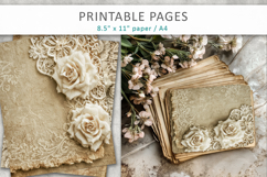 vintage lace rose background, junk journal pages Product Image 1