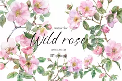 Watercolor Floral Clipart, Wild Rose Flowering Twigs Clipart Product Image 1