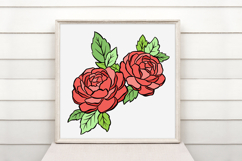 Roses Red Floral Flower Graphic Outline Wreath Clipart PNG Product Image 2