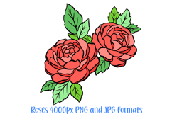 Roses Red Floral Flower Graphic Outline Wreath Clipart PNG