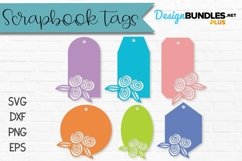 Roses Scrapbook Tags on white brick background