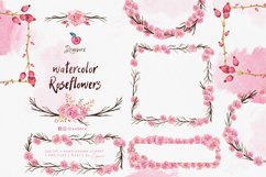 Roses Watercolor clipart, Pink Floral Wreath png 028 Product Image 7