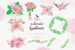 Roses Watercolor clipart, Pink Floral Wreath png 028 Product Image 6