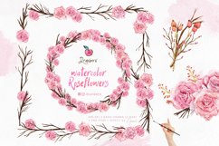 Roses Watercolor clipart, Pink Floral Wreath png 028 Product Image 8