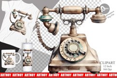 Watercolor Rotary Telephone Clipart Product Image 1