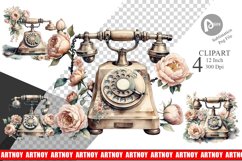 Watercolor Rotary Telephone Clipart Product Image 1