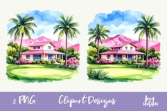Golf Clubhouse View Pink Golf Clipart Product Image 1