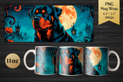 Rottweiler 11oz Mug Wrap. Halloween Sublimation Design for gothic art fans, and crafters who want to add a touch of mystery and wild energy to their mug creations.