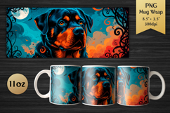 Rottweiler 11oz Mug Wrap. Halloween Sublimation Design for gothic art fans, and crafters who want to add a touch of mystery and wild energy to their mug creations.