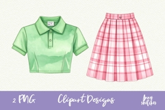 1950s Outfit Plaid Skirt Tucked Polo Pink Golf Retro Clipart Product Image 1