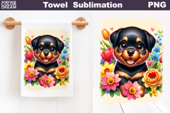 Rottweiler Floral Towel | Dog Kitchen Towel Product Image 1