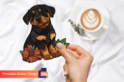 Rottweiler Puppy Flowers Sticker, Puppy Sticker Collection Product Image 1
