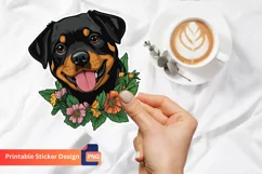 Rottweiler Puppy Flowers Sticker, Puppy Sticker Collection Product Image 1