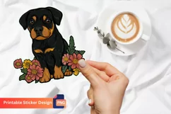 Rottweiler Puppy Flowers Sticker, Floral Dog Sticker Product Image 1