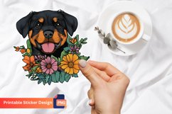 Rottweiler Puppy Flowers Sticker, Floral Dog Sticker Product Image 1