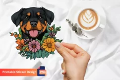 Rottweiler Puppy Flowers Sticker, Floral Dog Sticker Product Image 1
