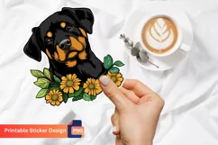 Rottweiler Puppy Flowers Sticker, Puppy Sticker Collection Product Image 1