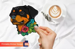 Rottweiler Puppy Flowers Sticker, Puppy Sticker Collection Product Image 1