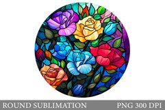 Roses Round Sublimation. Stained Glass Flowers Sublimation Product Image 1
