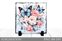 Butterflies Sublimation. Flowers Slate Sublimation Product Image 1