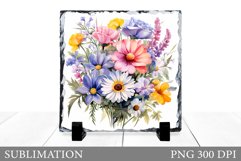 Wildflowers Square Sublimation. Flowers Slate Sublimation Product Image 1