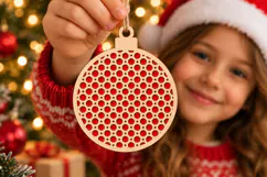 Round Bauble Laser Cut Wood File, Christmas Ornament SVG Product Image 1