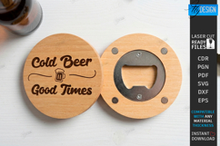 Round Wooden Beer Bottle Opener Laser Cut - Magnet Coasters Product Image 1
