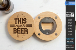 Round Wooden Beer Bottle Opener Laser Cut | Magnet Coasters Product Image 1