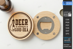 Round Wooden Beer Bottle Opener Laser Cut - Magnet Coasters Product Image 1