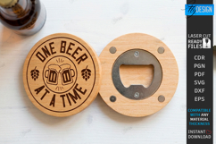 Round Wooden Beer Bottle Opener Laser Cut | Magnet Coasters Product Image 1