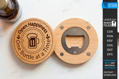Round Wooden Beer Bottle Opener Laser Cut | Magnet Coasters Product Image 1