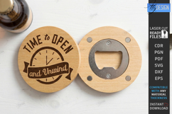 Round Wooden Beer Bottle Opener Laser Cut | Magnet Coasters Product Image 1