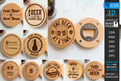 Round Wooden Beer Bottle Opener Laser Cut Bundle | Coasters Product Image 1