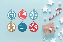 6 round winter holiday themed gift tag SVG designs