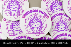 Unicorn Music Round Coaster Sublimation Design Product Image 1