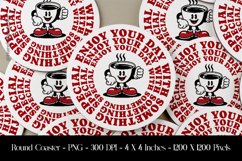 Retro Coffee Cup Enjoy Your Day Round Coaster Sublimation Product Image 1