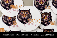 Roaring Blooms Tiger Round Coaster Sublimation Design Product Image 1