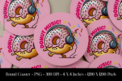 Donut Music Round Coaster Sublimation Design Product Image 1