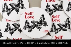 Selflove Butterflies Round Coaster Sublimation Design Product Image 1