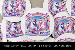 Unicorn World Round Coaster Sublimation Design Product Image 1