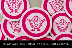 Cute Donut Round Coaster Sublimation Design Product Image 1