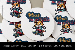 Meow Al Wheels Round Coaster Sublimation Design Product Image 1