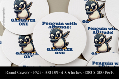 Penguin With Attitude Gangster One Round Coaster Sublimation Product Image 1