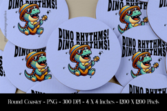 Dino Rhythms Dinosaurs Round Coaster Sublimation Design Product Image 1