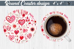 Spring Round Coaster | Watercolor flowers, hearts pattern Product Image 1