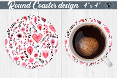 Spring Round Coaster | Watercolor flowers, hearts pattern Product Image 1