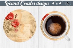 Round Coaster | Journal pages and roses | Vintage paper Product Image 1
