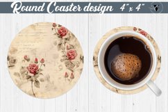 Round Coaster | Journal pages and roses | Vintage paper Product Image 1