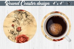 Round Coaster | Journal pages and roses | Vintage paper Product Image 1